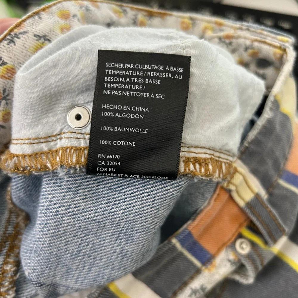 BDG Denim Mini Skirt Asymmetrical Patchwork Striped Floral‎ Size Large